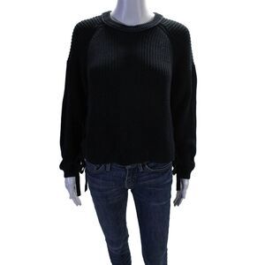 Loma London Womens Cotton Knitted Side Laced Round Neck Sweater Blue Size XS